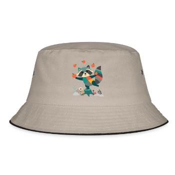 Verspielter Waschbär jongliert fröhlich mit Äpfeln - Bucket Hat - Khaki/Schwarz - Vorne