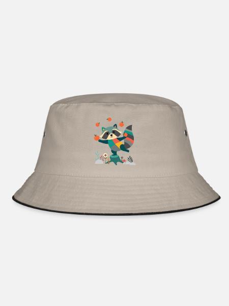 Playful raccoon happily juggling apples - Bucket Hat - khaki/black - Front