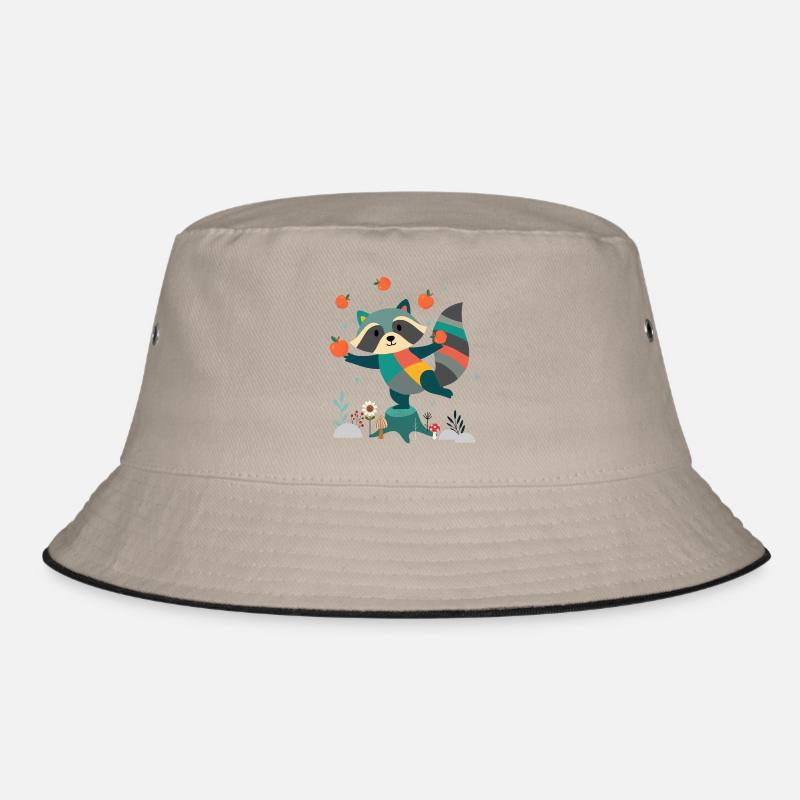 Verspielter Waschbär jongliert fröhlich mit Äpfeln Bucket Hat