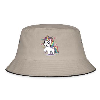 Verspieltes Einhorn mit Regenbogenmähne - Bucket Hat - Khaki/Schwarz - Vorne