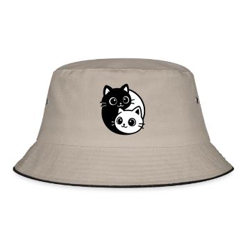 Ying Yang Katzenporträt  - Bucket Hat - Khaki/Schwarz - Vorne