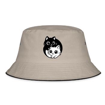 Ying Yang Kawaii Katzen Symbol - Bucket Hat - Khaki/Schwarz - Vorne
