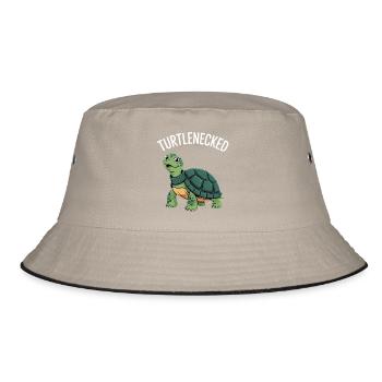 Turtlenecked Schildkröte Wortspiel Humor - Bucket Hat - Khaki/Schwarz - Vorne