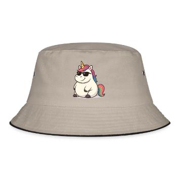Fat Einhorn mit Sonnenbrille - Bucket Hat - Khaki/Schwarz - Vorne