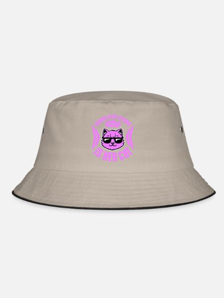 Behind Every Strong Woman Is Her Cat Spruch Katze - Bucket Hat - Khaki/Schwarz - Vorne