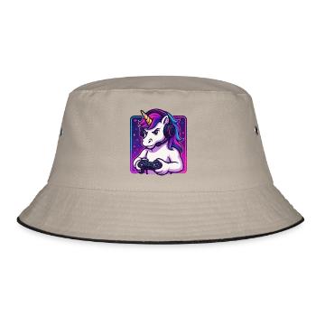 Neon Einhorn Gamer - Bucket Hat - Khaki/Schwarz - Vorne