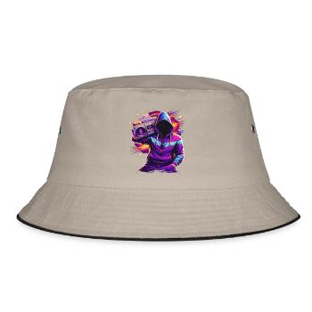 80s Neon Boombox Streetstyle - Bucket Hat - khaki/black - Front