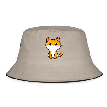 Kawaii Orange Kitten Cartoon - Bucket Hat - Khaki/Schwarz - Vorne