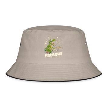 Spaßiger Pianist-Dinosaurier - Bucket Hat - Khaki/Schwarz - Vorne