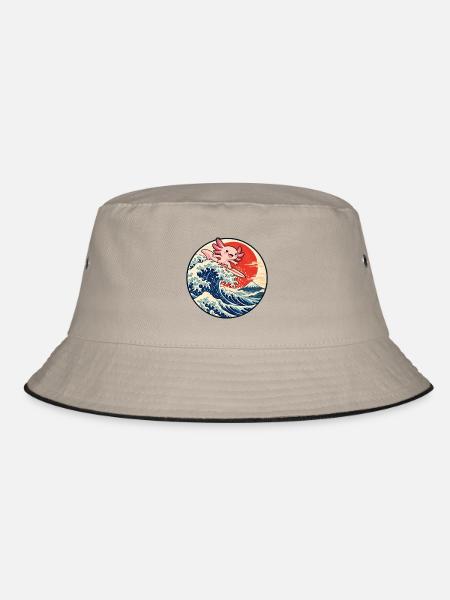 Süßer Axolotl surft auf japanischer Welle - Bucket Hat - Khaki/Schwarz