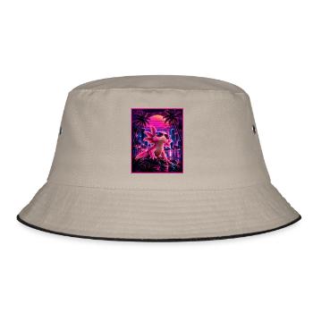 Retro Synthwave Axolotl – 80er Neon Design - Bucket Hat - Khaki/Schwarz - Vorne