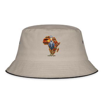 Schuhschnabel gegen einen farbenfrohen afrikanischen Kontinent - Bucket Hat - Khaki/Schwarz - Vorne