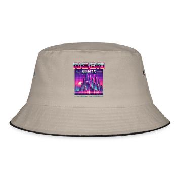 Neon Nights Synthwave Retro 80s Skyline Geschenk - Bucket Hat - Khaki/Schwarz - Vorne