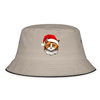 Katzen Christmas - Bucket Hat - Khaki/Schwarz - Vorne