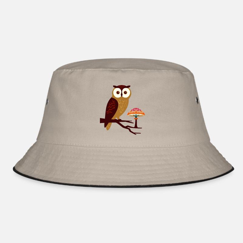 Eule und Pilz - Bucket Hat - Khaki/Schwarz