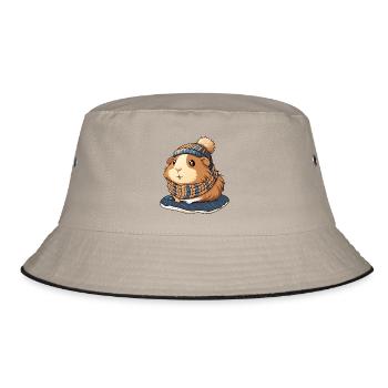 Niedliches Meerschwein mit Schal und Pudelmütze. - Bucket Hat - Khaki/Schwarz - Vorne