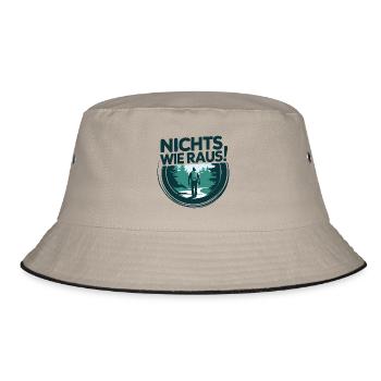 Nichts wie raus - in die Natur - Wandern - Bucket Hat - Khaki/Schwarz - Vorne