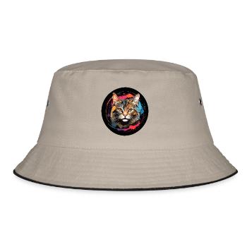 Cute cat portrait in watercolor technique in a circle - Bucket Hat - khaki/black - Front