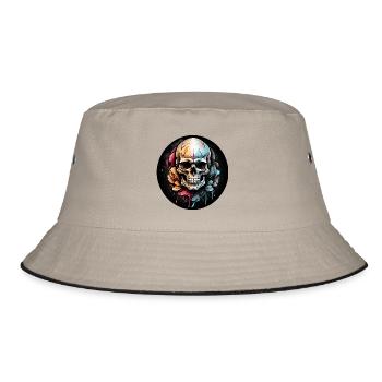 Skull in watercolor technique in a circle - Bucket Hat - khaki/black - Front