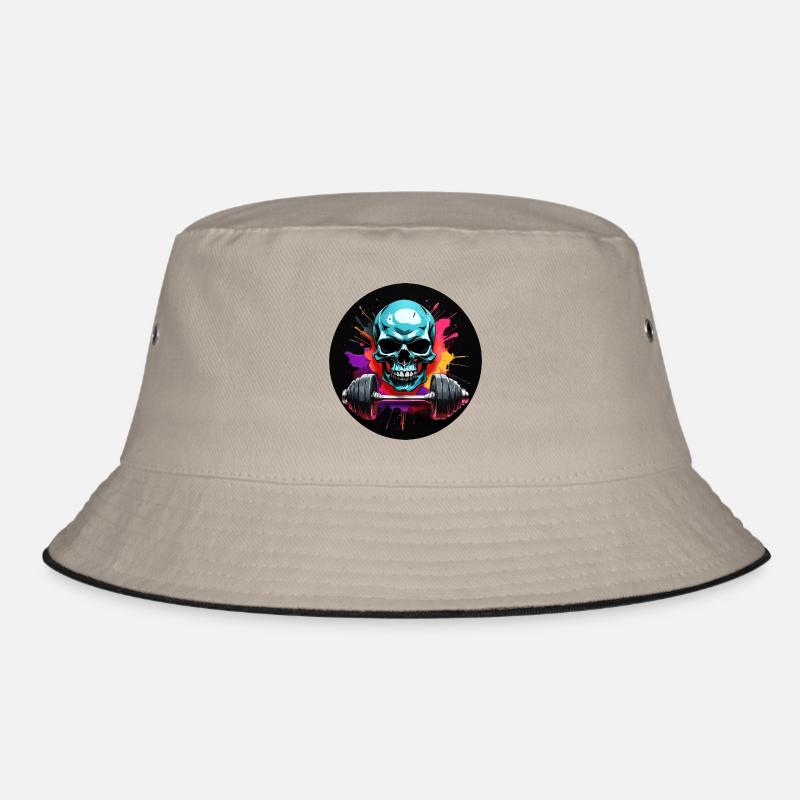 Skull Bodybuilding with Dumbbell Workout Watercolor Bucket Hat