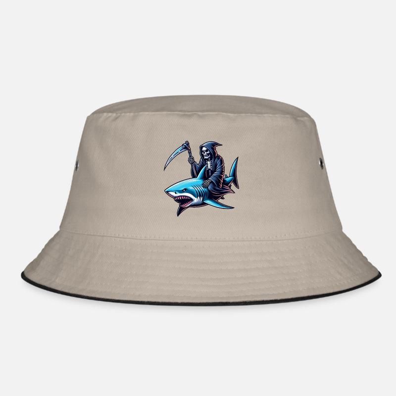 Skeleton Reaper rides a shark Bucket Hat