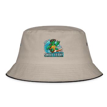 Surf Turtle – Shell yes Surfing Turtle - Bucket Hat - khaki/black - Front