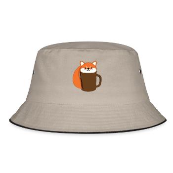 Fuchs - Kaffee - Tase - Comicstyle - Geschenk - Bucket Hat - Khaki/Schwarz - Vorne