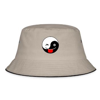 Yin Yang Wink und Zunge Emoji Tai Chi Symbol niedlich - Bucket Hat - Khaki/Schwarz - Vorne