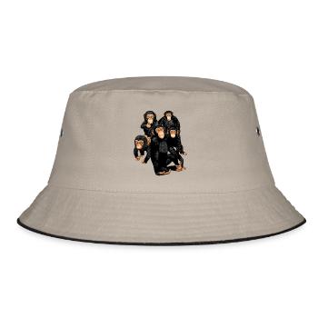 Fünf Cute Monkey T-Shirt - Lustiger kleiner Affe - Bucket Hat - Khaki/Schwarz - Vorne