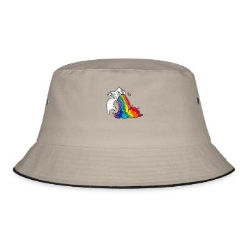 Funny Cat Vomiting Rainbow Gift T-Shirt - Bucket Hat - khaki/black - Front