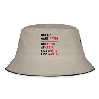 Spruch, Ich bin ganz artig - Bucket Hat - Khaki/Schwarz - Vorne