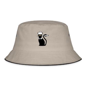 Engineer cat hard hat blueprint gift idea shirt - Bucket Hat - khaki/black - Front