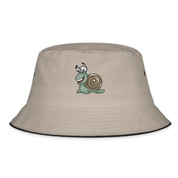 Glückliche Schnecke Cartoon Comic Langsam - Bucket Hat - Khaki/Schwarz - Vorne