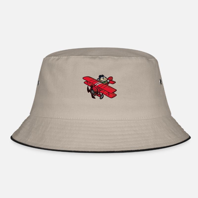 Red Baron Pilot Airplane Biplane Airplane Bucket Hat