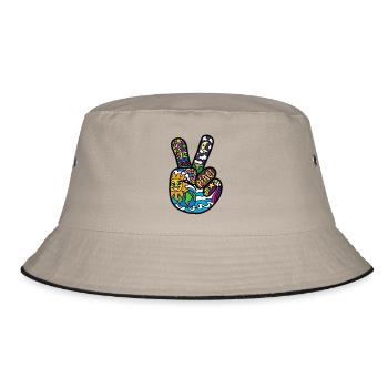 Peace Sign Peace and Peace Hanzeichen - Bucket Hat - khaki/black - Front