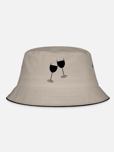 wein glas design - Bucket Hat - Khaki/Schwarz - Vorne