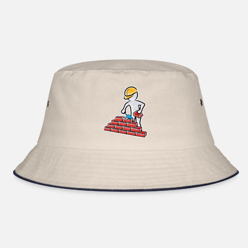 Construction worker with trowel, mortar and wall Bucket Hat