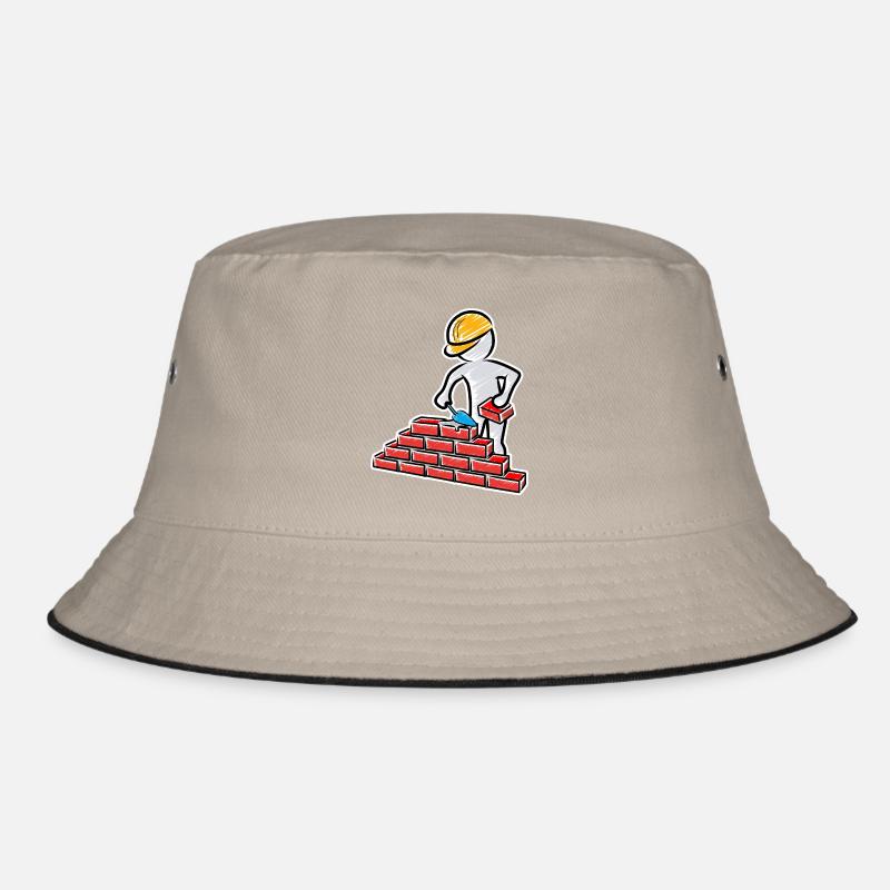 Construction worker with trowel, mortar and wall Bucket Hat