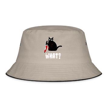 What? - cat murder with knife - horror cat hallowe - Bucket Hat - Khaki/Schwarz - Vorne