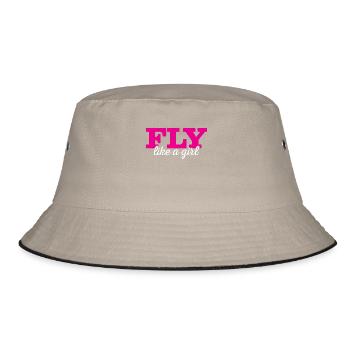 Pilotin Girl Luftfahrt Fliegen - Bucket Hat - Khaki/Schwarz - Vorne