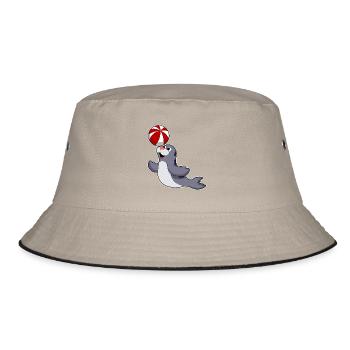 Seehund Schwimmen Wasserball Sommer - Bucket Hat - Khaki/Schwarz - Vorne