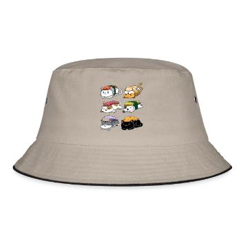 Sushi Katze Anime - Bucket Hat - Khaki/Schwarz - Vorne