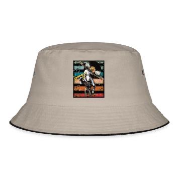 Astronaut Musik Vinyl Kunst - Bucket Hat - Khaki/Schwarz - Vorne