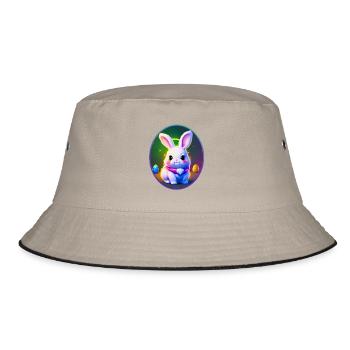 Osterei mit Osterhase Motiv - Bucket Hat - Khaki/Schwarz - Vorne