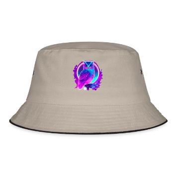 Eule Neon Moon Synthwave - Bucket Hat - Khaki/Schwarz - Vorne