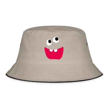 Freches Monster Lachen Zähne Kinder Comic lustig - Bucket Hat - Khaki/Schwarz - Vorne
