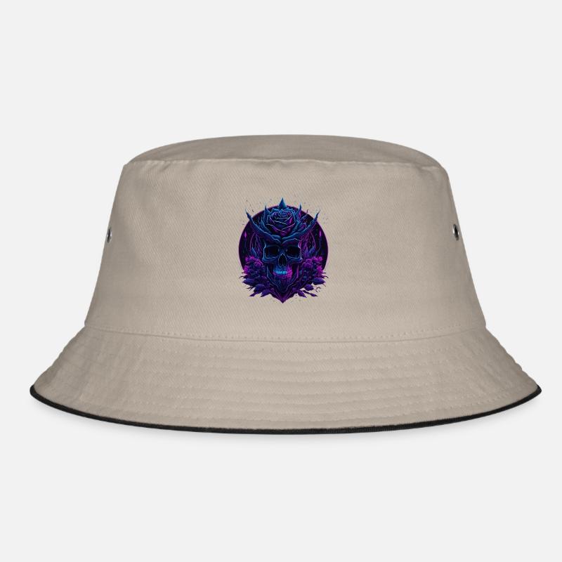 Rose Skull Neon vaporwave Skull Bucket Hat