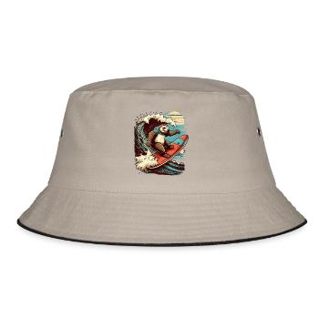 Cooles Faultier surft im Mondschein - Bucket Hat - Khaki/Schwarz - Vorne
