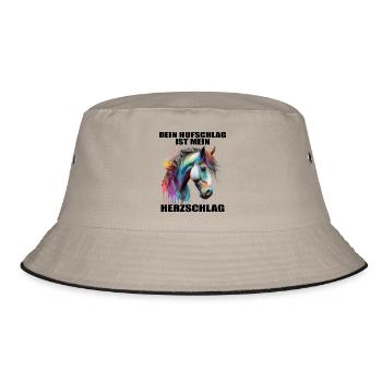 Pferde Herzschlag Reiten Hufe Hufeisen Herz Pony - Bucket Hat - Khaki/Schwarz - Vorne