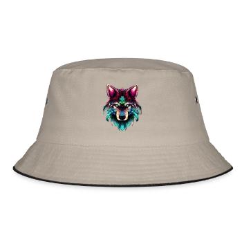 Mystischer Wolf Synthwave Wolfskopf - Bucket Hat - Khaki/Schwarz - Vorne